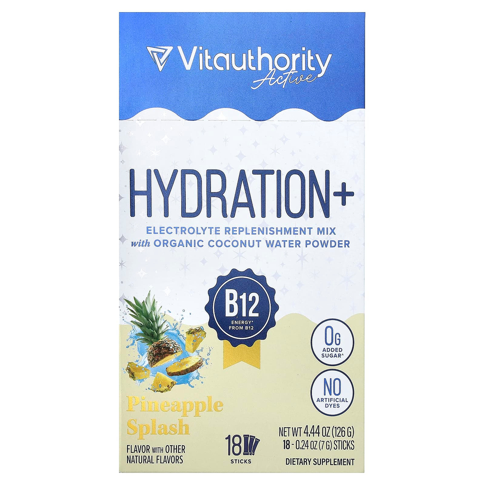 Vitauthority, Active, Hydration+, ананасовый спрей, 18 стиков по 7 г (0,24 унции)