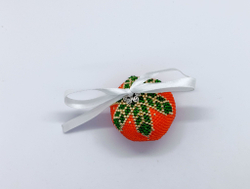 Елочная Игрушка, Шарики на Елку из Бисера, Ручная работа, Мандаринка