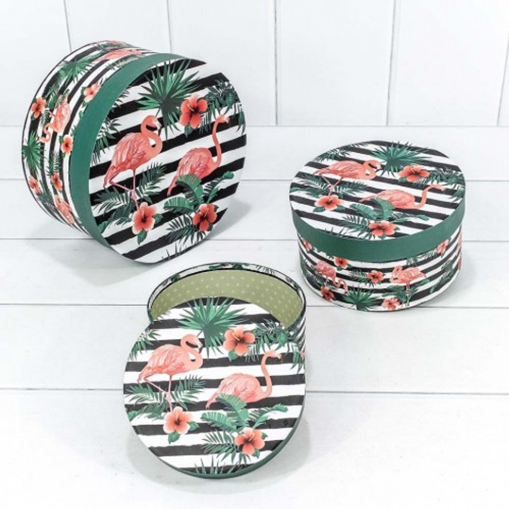 Коробка 21х11.5 см Набор 3 шт "Фламинго на чёрно-белом фоне" (Зеленый)