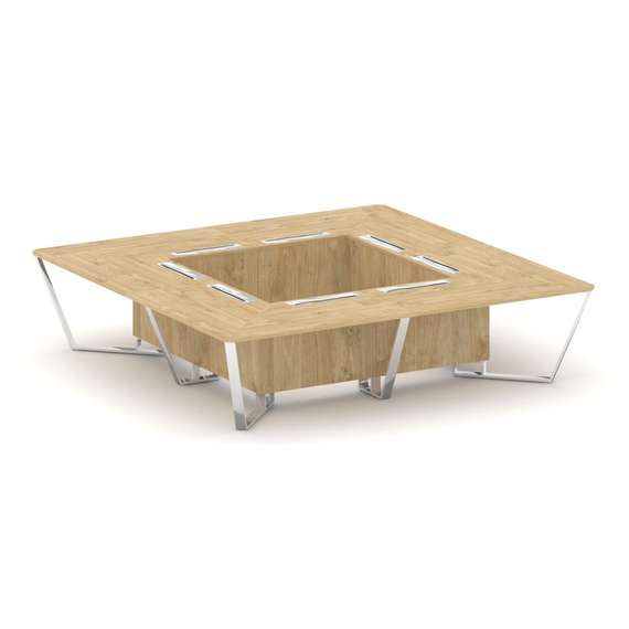 Steel Meet Стол переговорный квадратный MDK-PR.B.SP-16K Тиквуд Светлый/Нержавеющая Сталь/Хром 3200*3