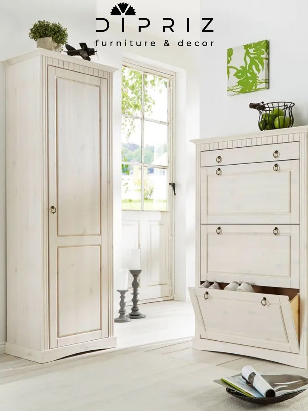 Шкаф распашной Неаполь из массива сосны, 58х41х179 см, белый