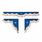 Ламбрекен 1,8м с косынками универсальные стеганые Роза Ветров (экокожа, синий, бежевые кисточки)