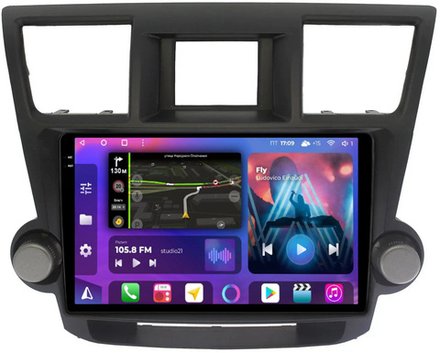 Магнитола для Toyota Highlander 2 2007-2013 XU40 - FarCar 035M на Android 13, QLED+2K, ТОП процессор, CarPlay, 4G SIM-слот (крутилки декоративные)