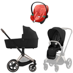 Коляска Cybex Priam IV Rosegold complete Aton S2 Hibiscus Red Base One 4 в 1 Sepia Black