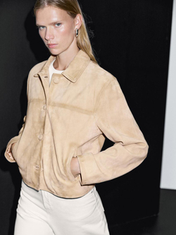 Massimo Dutti Короткая замшевая куртка, бежевый