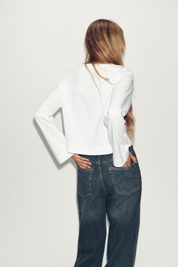 ZARA ФУТБОЛКА С ВЫРЕЗОМ «ЛОДОЧКА», БЕЛЫЙ