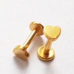 Серьга для пирсинга губы (микроштанга 6 мм) "Сердце". Медицинская сталь, золотое анодирование. 1 шт