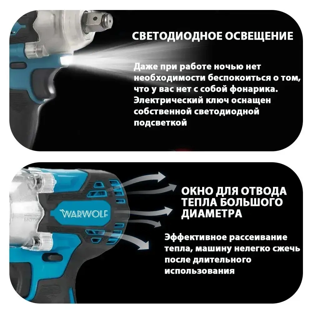 гайковерт аккумуляторный ударный Бесщеточный двигатель Мощный гайковерт 1/2 дюйма 21 в 380N