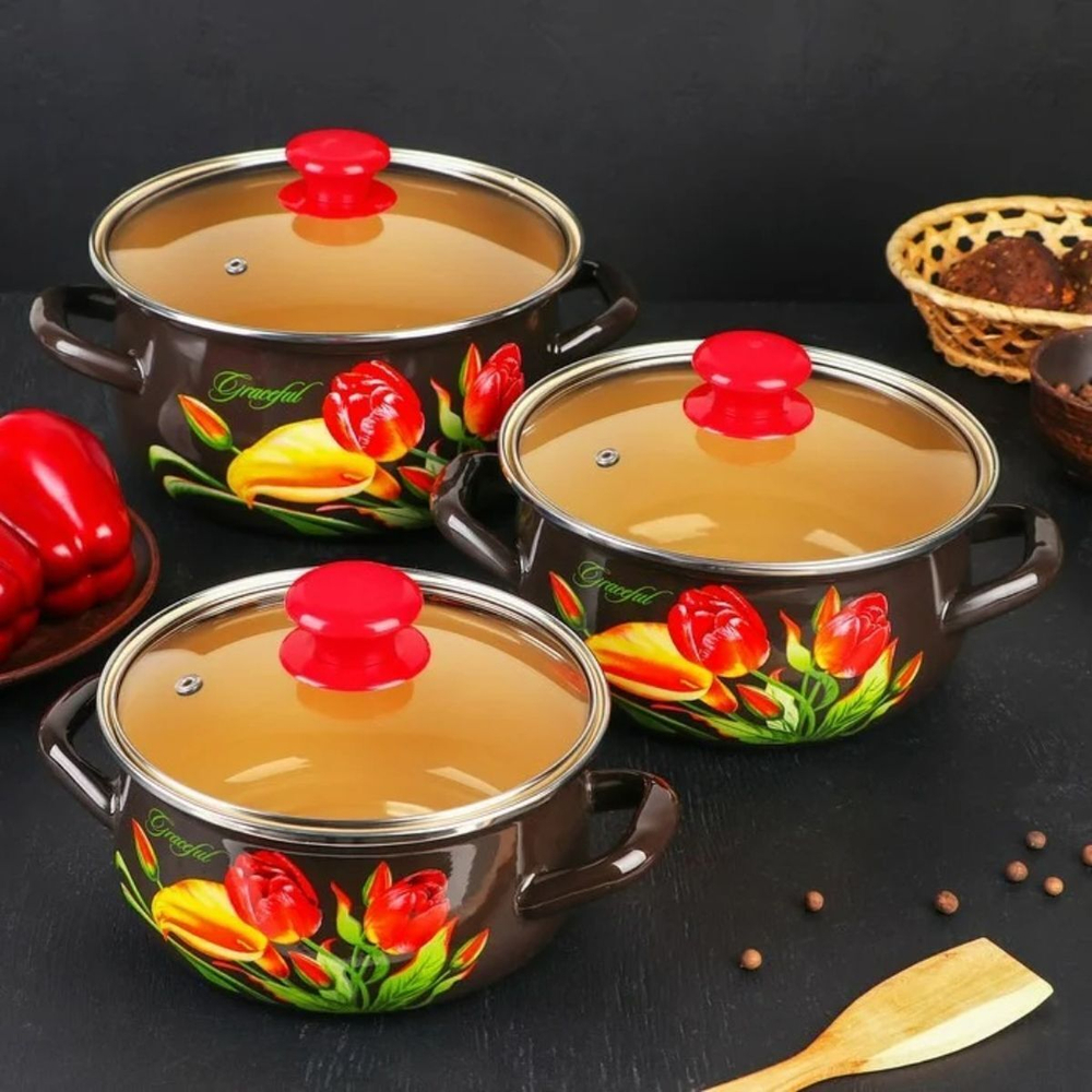 Набор эмалированной посуды 6 пр, кастрюли 1.5,2,3 л, Керчь, Грациозный-Экстра