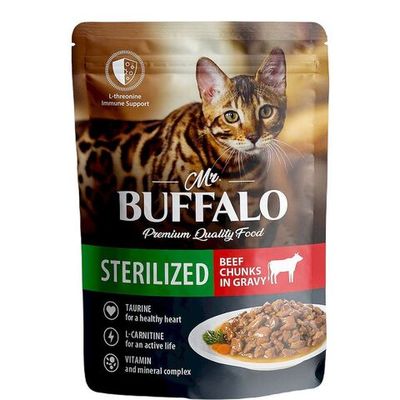 Влажный корм для кошек Mr.Buffalo STERILIZED с говядиной в соусе, Пауч 85 г