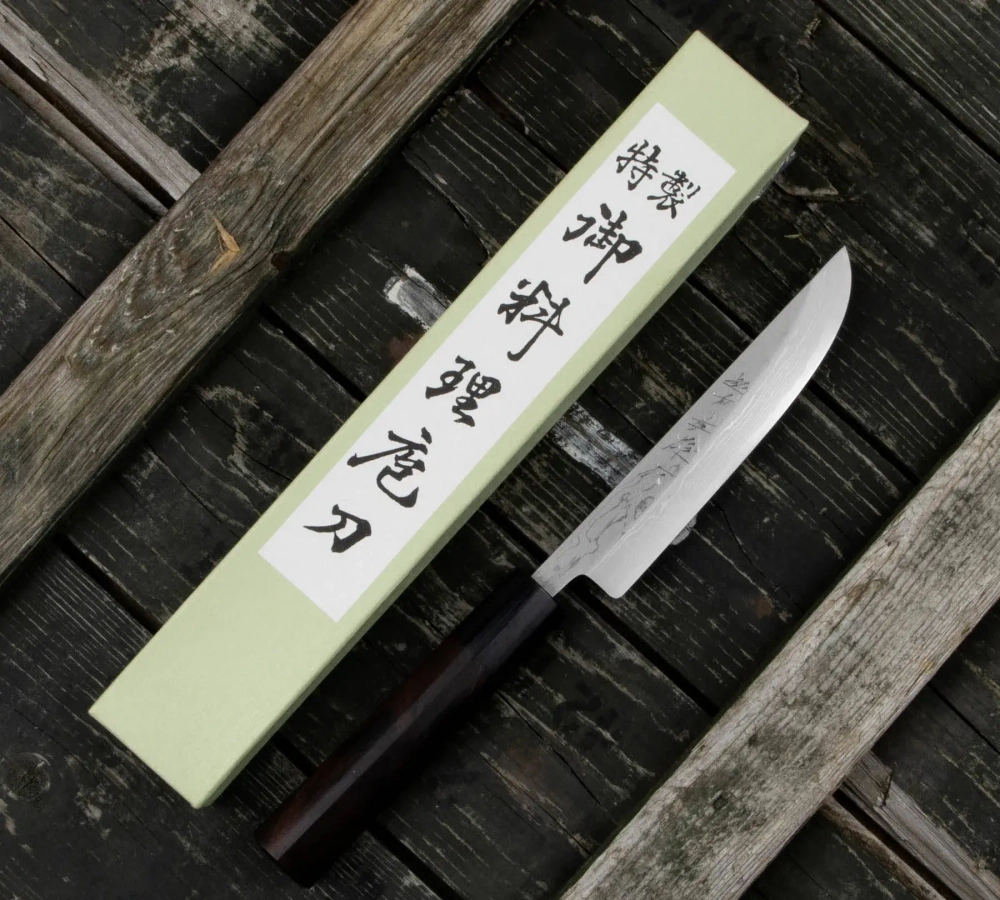 Mistrz Hideo Kitaoka Нож Shirogami Satin Damascus 12см Мацуба