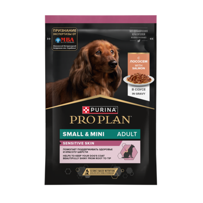 Пауч Pro Plan Sensitive Skin для взрослых собак мелких и карликовых пород с чувствительной кожей с лососем