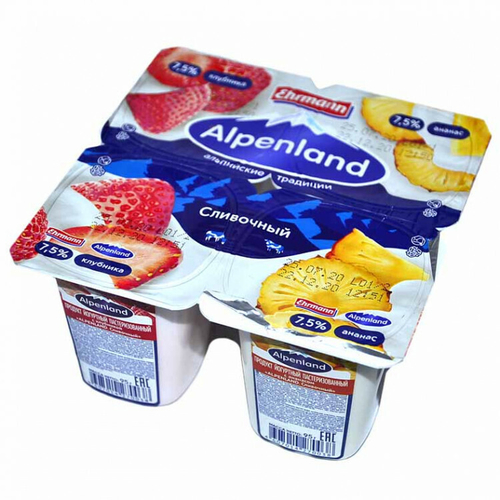 Альпенланд Йогурт Сливочный Клубника и Ананас 95гр