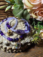 Браслет из натурального камня, авторская работа из Халцедона и Агата "Фиолетовая пудра"