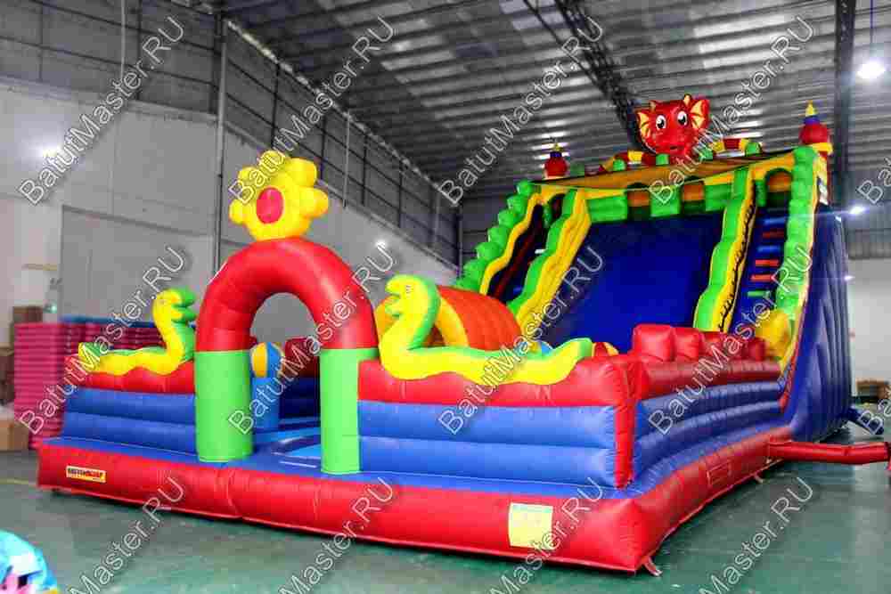 Детский надувной батут-горка "Dragons", размер 14*7*8 м