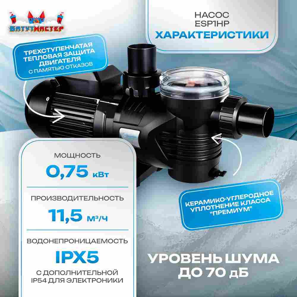 Песочный фильтр для бассейна до 92 м³ с насосом ESP1HP, до 85 кг песка, 11,5 м³/ч, WL-ADG500E