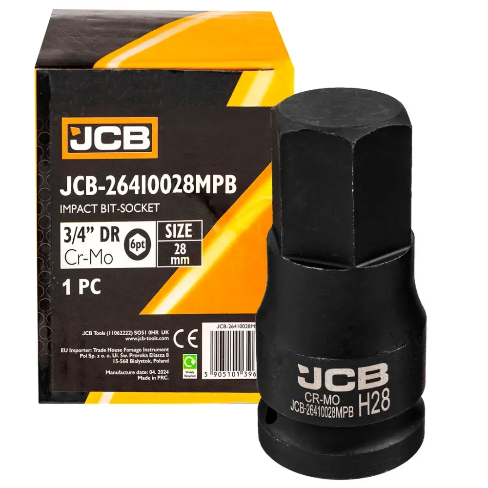 Головка-бита ударная 6-гранная 3/4'', 28мм JCB JCB-26410028MPB