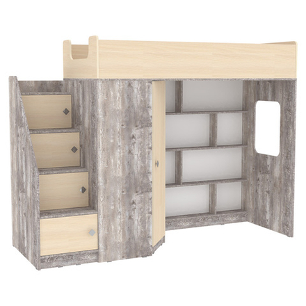 Кровать-чердак КарИВи Л-В602.3 75x175 Бетон  Дуб Молочный