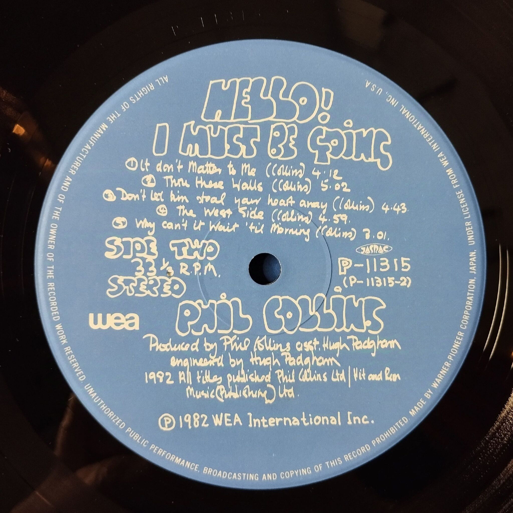 Винтажная виниловая пластинка LP Phil Collins Hello, I Must Be Going (Japan 1982) (No Obi) P-11315