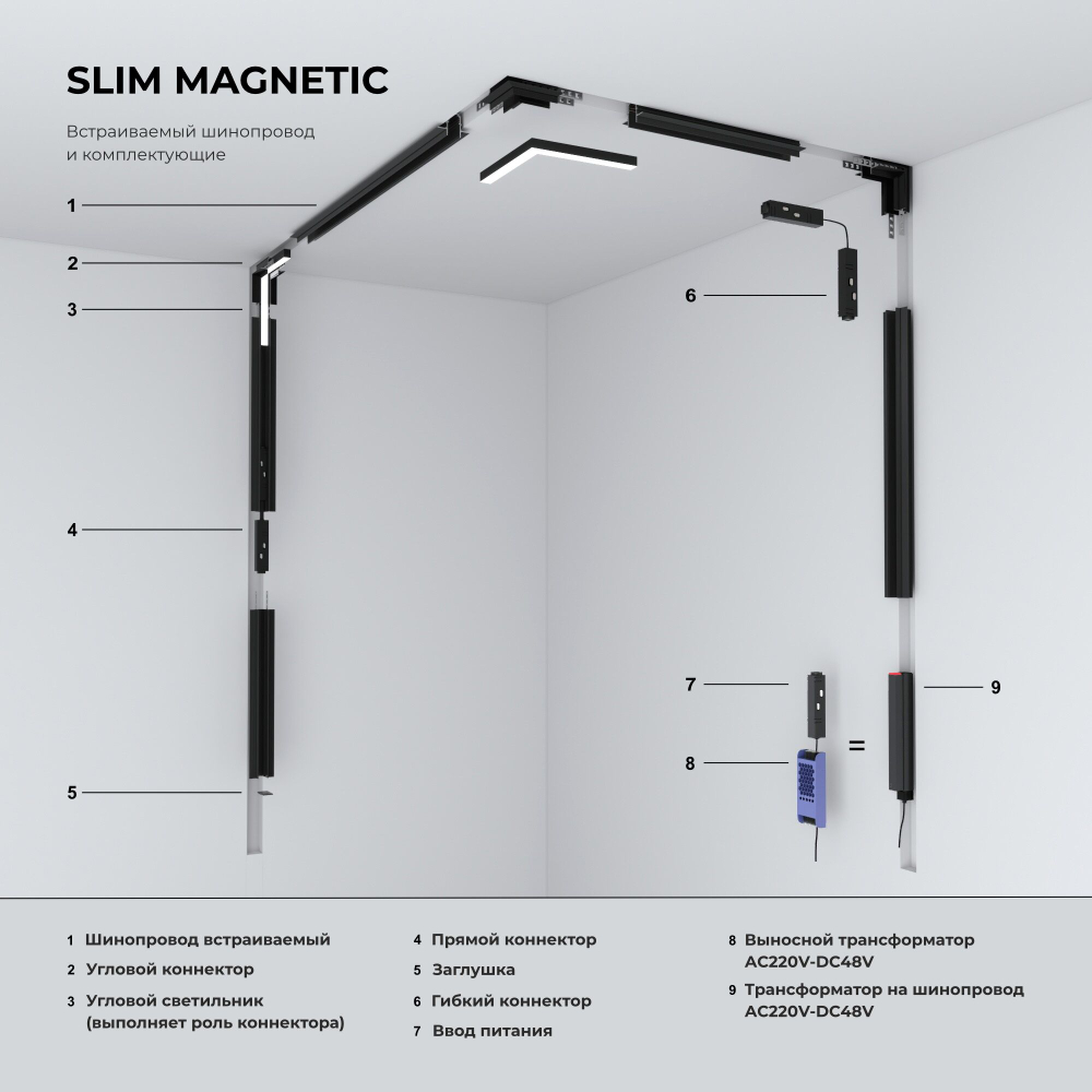 Slim Magnetic Шинопровод встраиваемый под ГКЛ 9,5мм черный (3м) 85210/00 85210/00