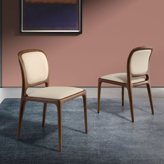 Стул 4169/CH-24075 из кремовой экокожи и дерева Испания