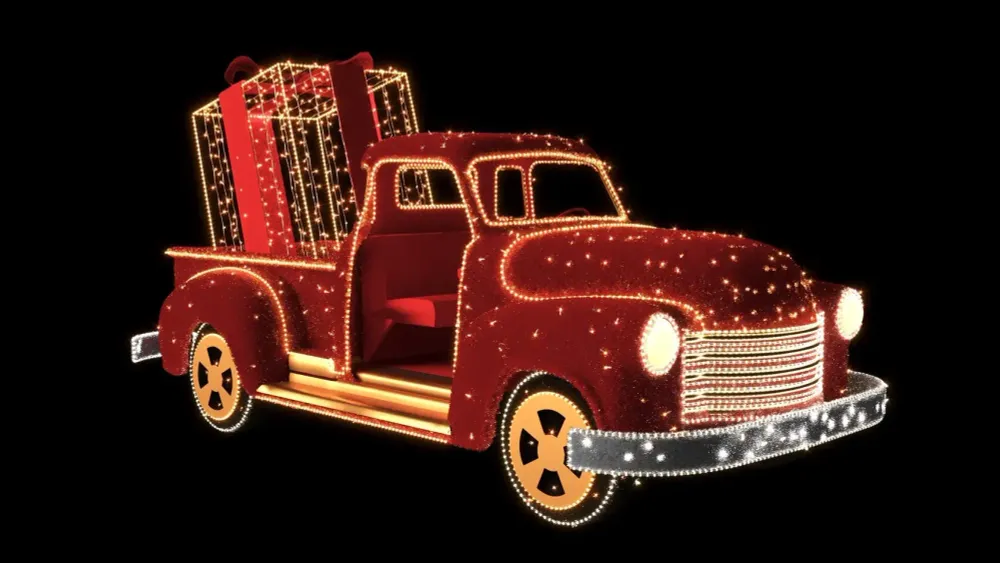 светодиодная машина с подарком "Пикап новогодний"
