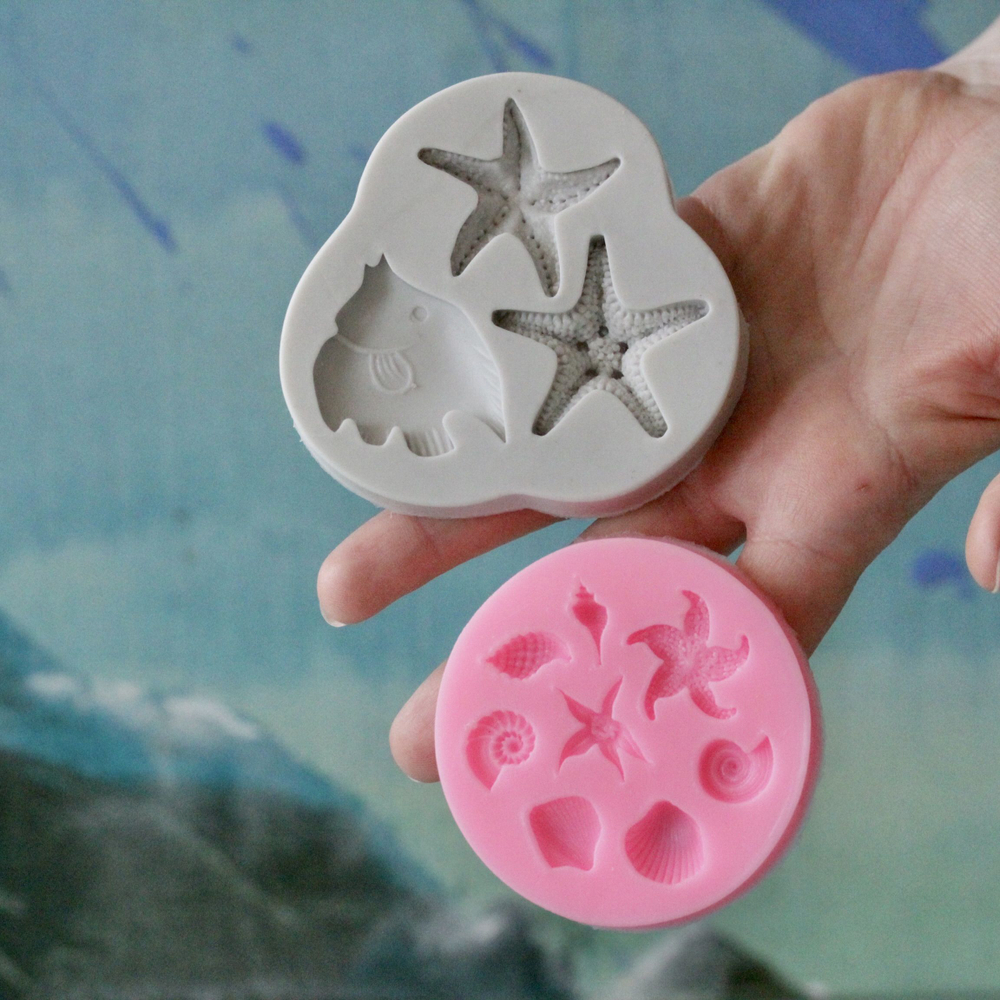 Молды силиконовые для морского декора "Набор 2 молда: морские жители и звезды с рыбкой" / форма для мыла, воска, гипса и полимерной глины