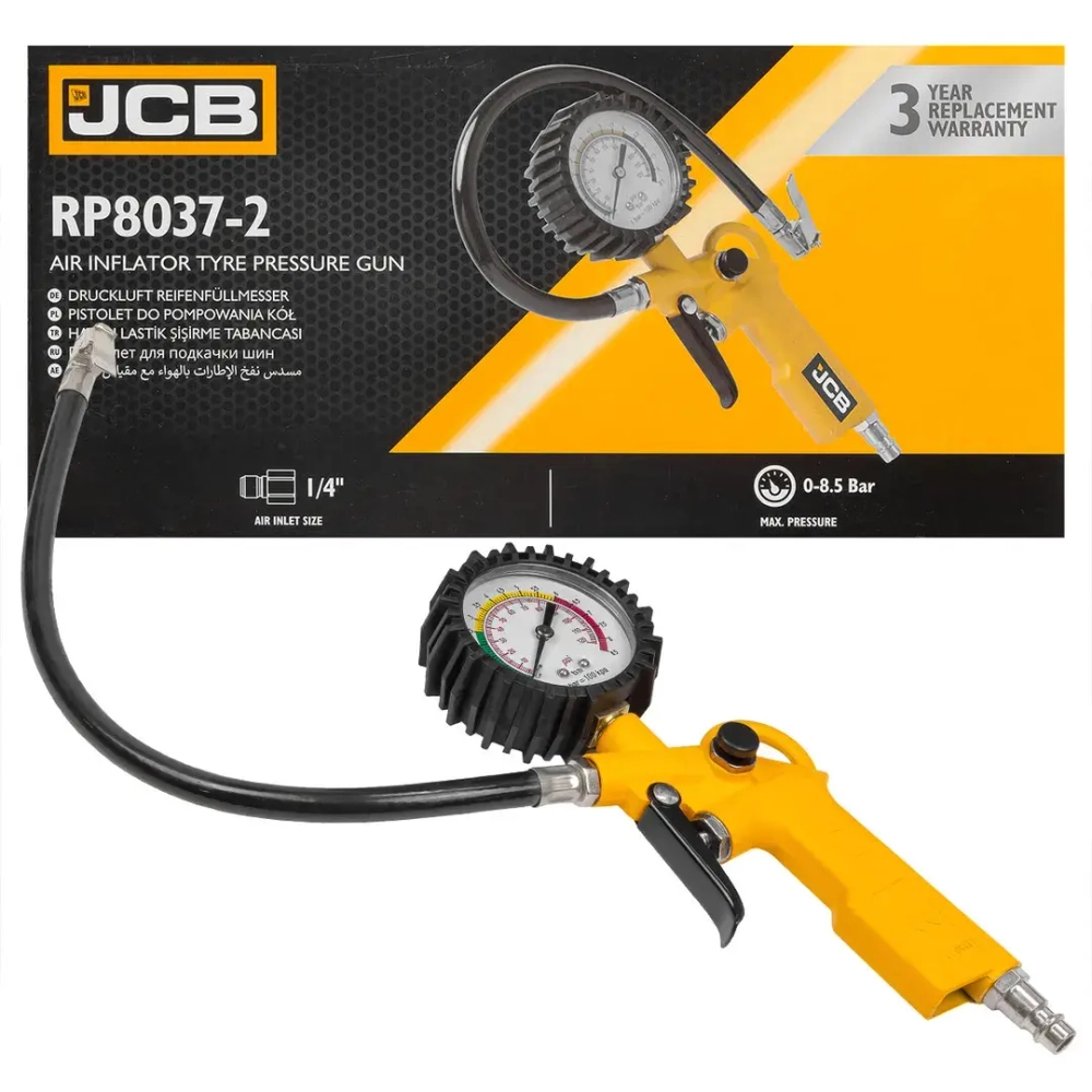Пистолет для подкачки шин с аналоговым манометром и шлангом (0-8.5Bar) JCB JCB-RP8037-2