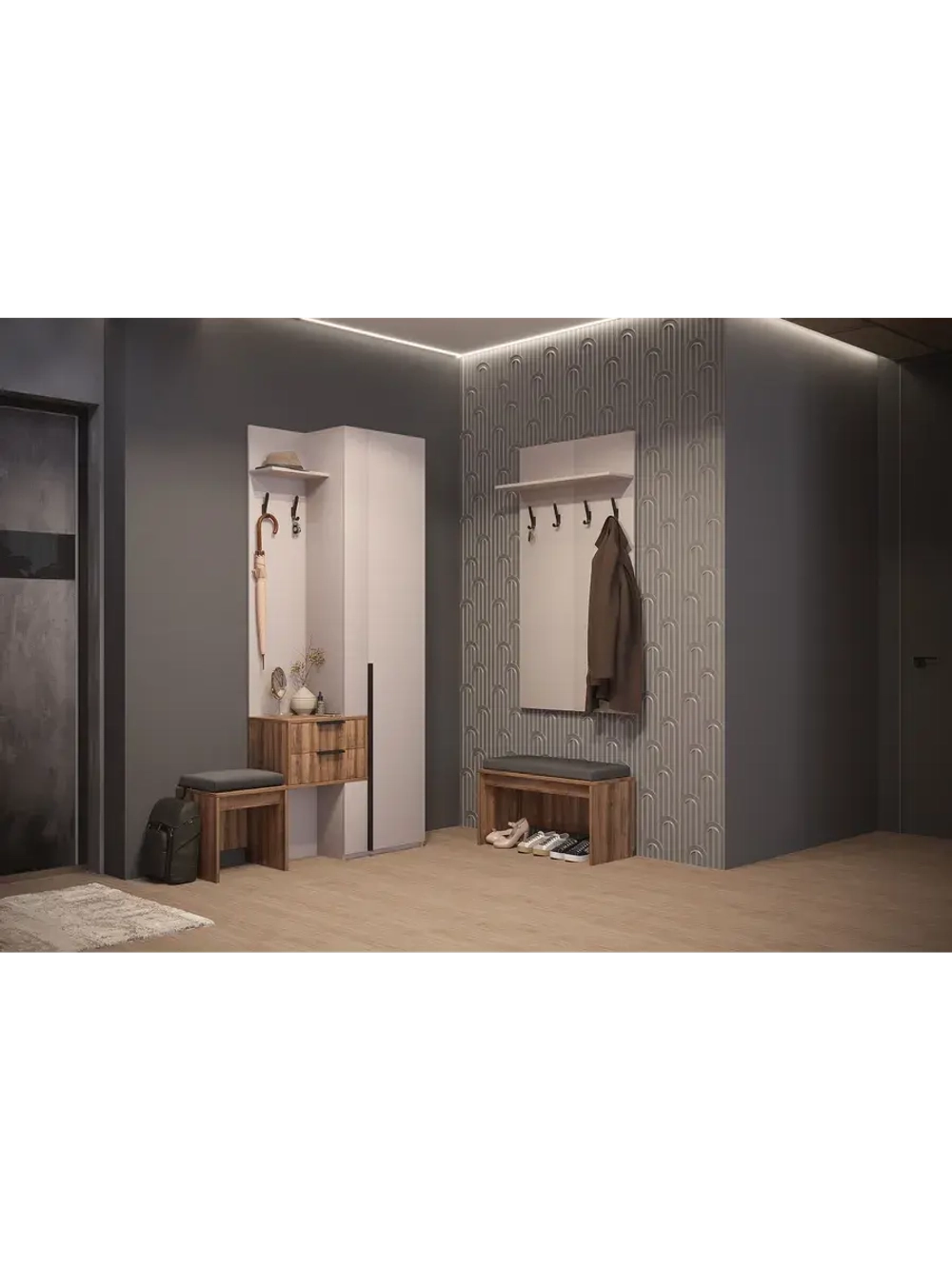 Прихожая с вешалкой и ящиками Кашемир 90х35х220