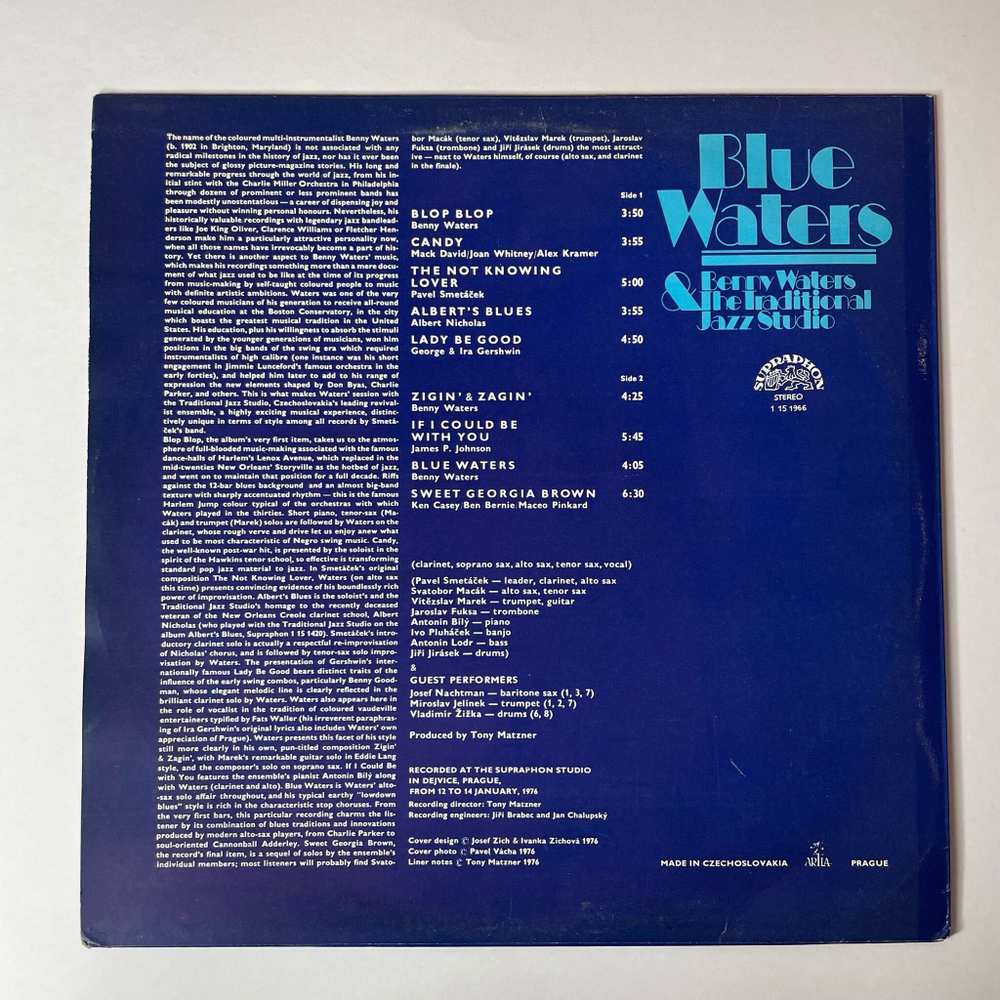Винтажная виниловая пластинка LP Benny Waters and The Traditional Jazz Studio Blue Waters (Чехословакия 1976)