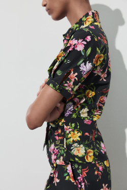 ZARA ТОП ИЗ ПОПЛИНА С ЦВЕТОЧНЫМ ПРИНТОМ, ЧЕРНЫЙ/ЗЕЛЕНЫЙ