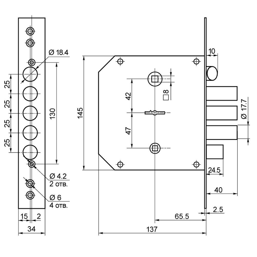 Замок врезной Border, ЗВ9-6П/15.КЗ, 77411, без ручки, сувальдный