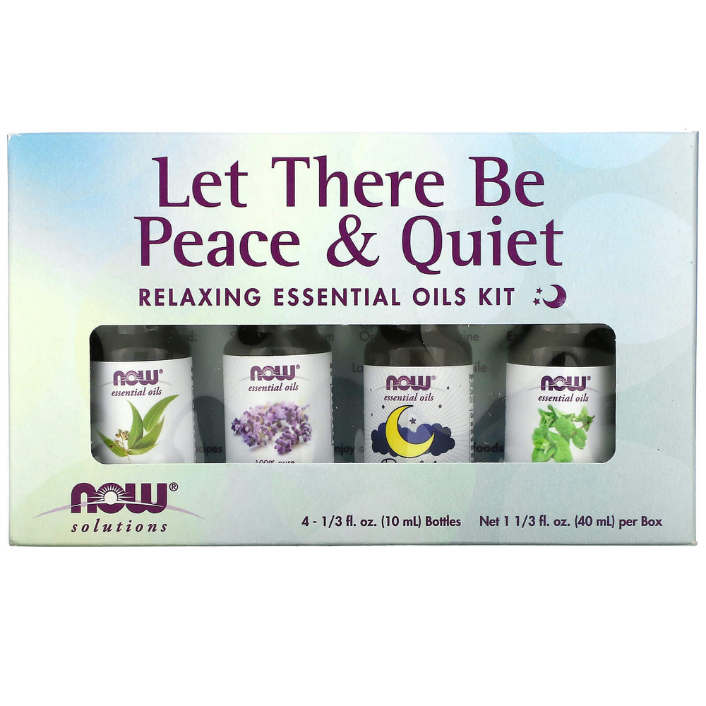 NOW Foods, Solutions, Let There Be Peace & Quiet, набор расслабляющих эфирных масел, 4 флакона по 10 мл (1/3 жидк. Унции)