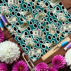 Ткань лён реалистичные доллары на зелёном фоне в горошек