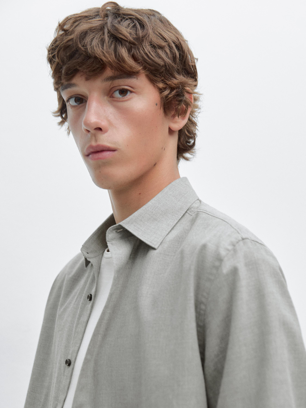 Massimo Dutti Меланжевая рубашка облегающего кроя из твила, серый