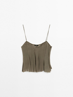 Massimo Dutti Расклешенный топ свободного кроя на бретелях, кротово-коричневый