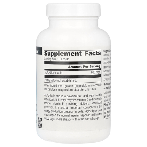 Source Naturals, Альфа-липоевая кислота, 600 мг, 120 капсул