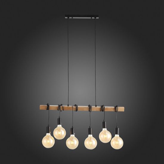 SL1142.403.06 Светильник подвесной Черный, Светлое дерево E27 6*60W BAGETTI