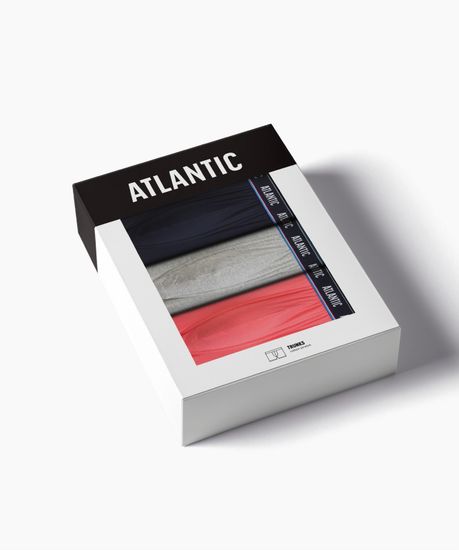 Трусы мужские боксеры (3шт), Atlantic 3MH-214, хлопок, темно-синий + коралловый + серый меланж