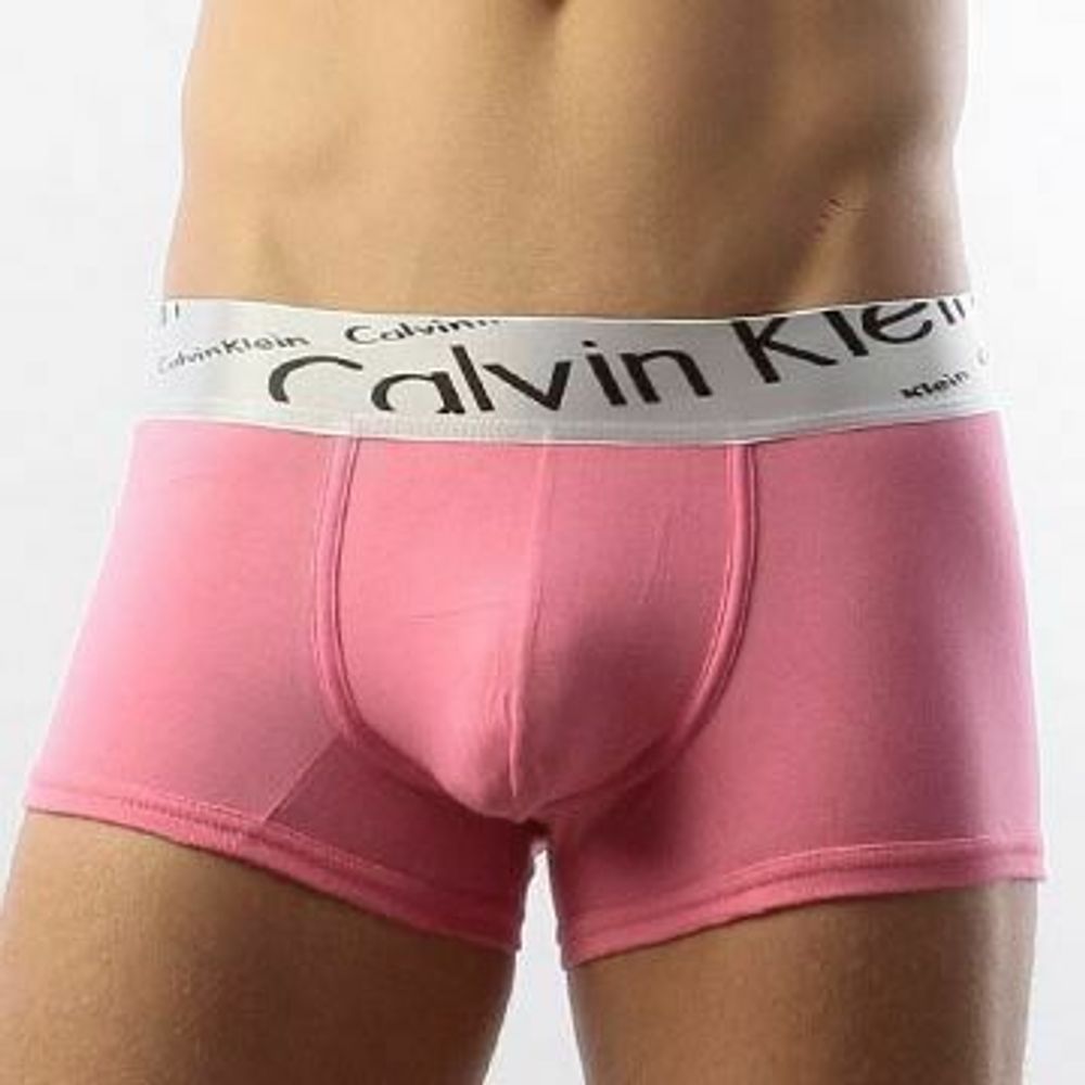 Мужские трусы боксеры розовые с косой резинкой Calvin Klein Steel Boxer Italics Pink