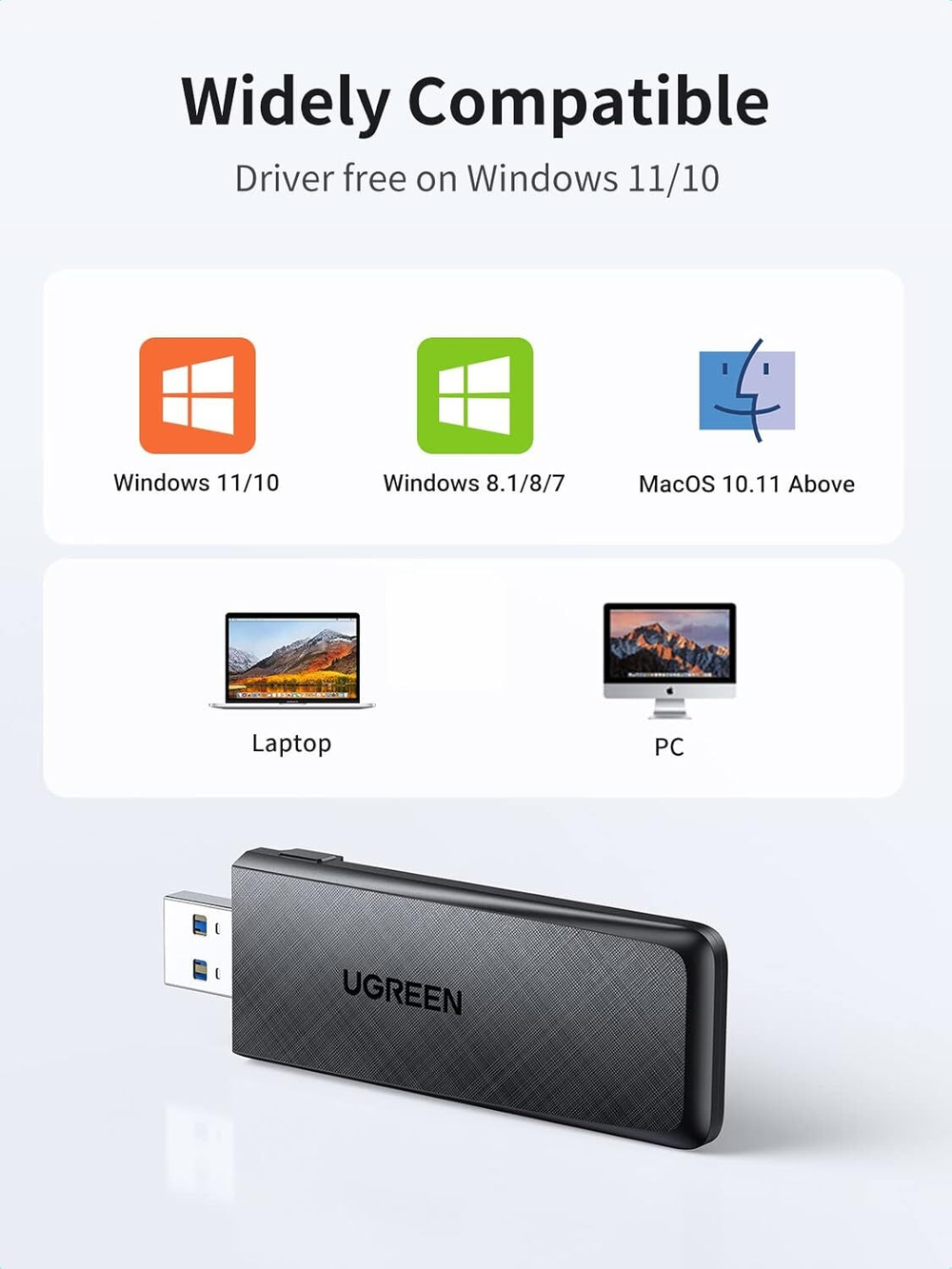 Wi-Fi Беспроводной сетевой адаптер 2.4GHz/5GHz, UGREEN 50340