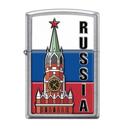 Зажигалка серебристая Zippo Московский кремль с покрытием Street Chrome
