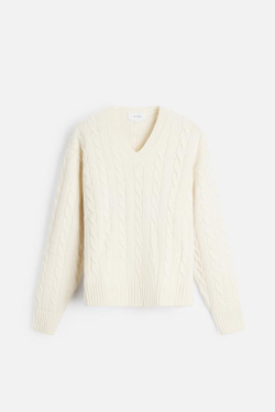 ZARA ШЕРСТЯНОЙ СВИТЕР С УЗОРОМ «КОСЫ», ЭКРЮ