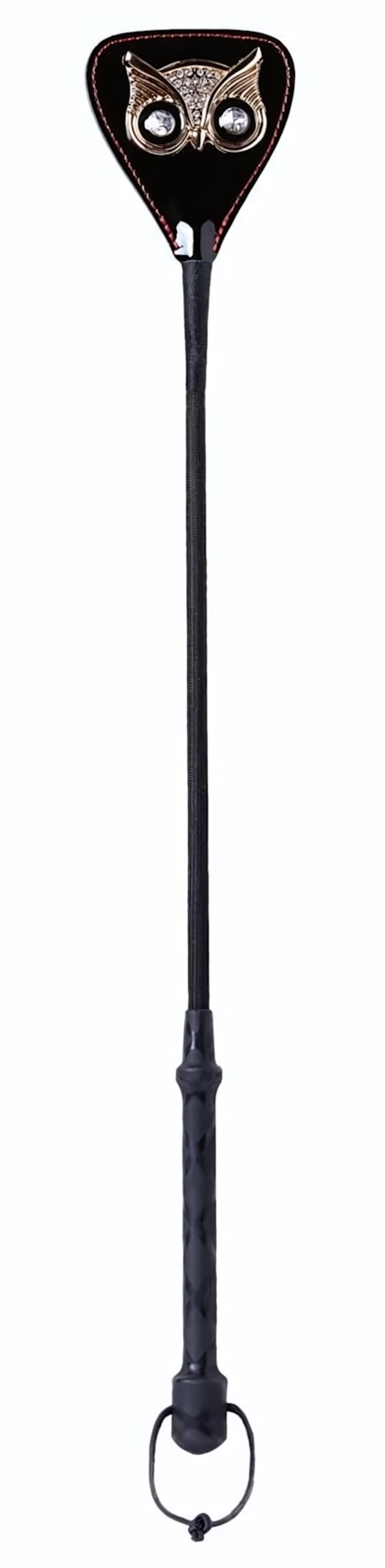 Чёрный стек с совой на кожаном наконечнике - 55 см. (Цвет: черный)