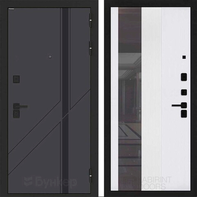 Входная дверь Бункер BN-12 - 32 Зеркало тонировка Белый софт рельеф