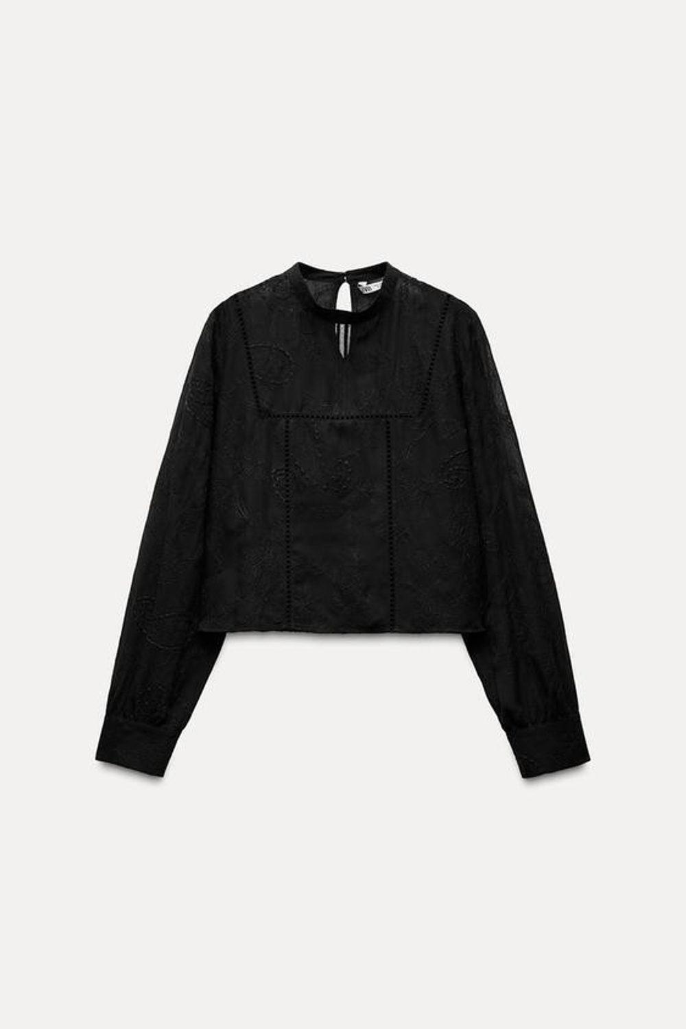 ZARA ТОП С ВЫШИВКОЙ И КРУЖЕВОМ, ЧЕРНЫЙ