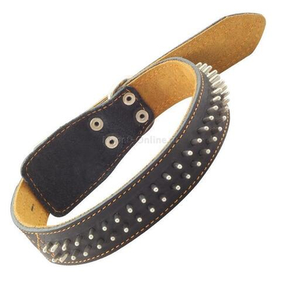 Ошейник двойной с кольцом и украшением кожаный "Ёж", 36*720мм, Gamma
