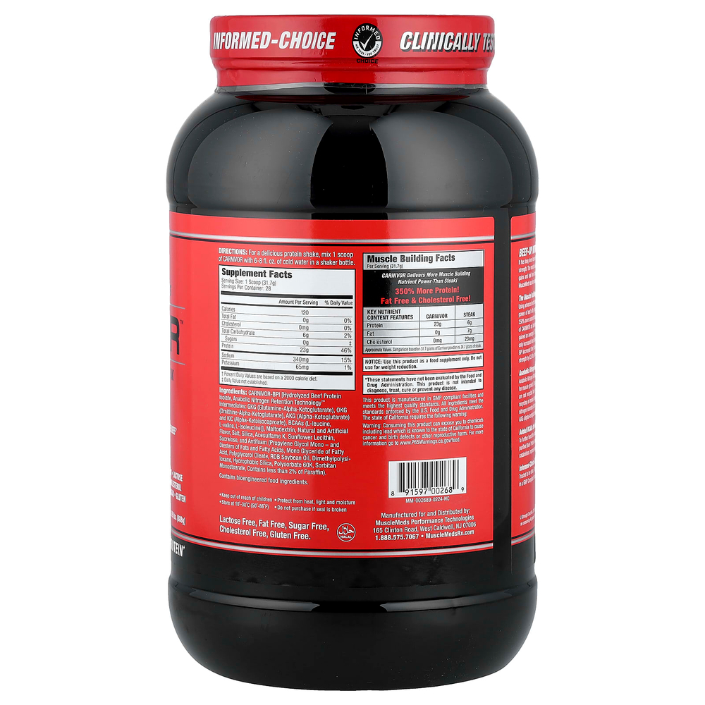 MuscleMeds, Carnivor™, гидролизованный изолят говяжьего протеина, со вкусом ванильной карамель, 888 г (1,95 фунта)