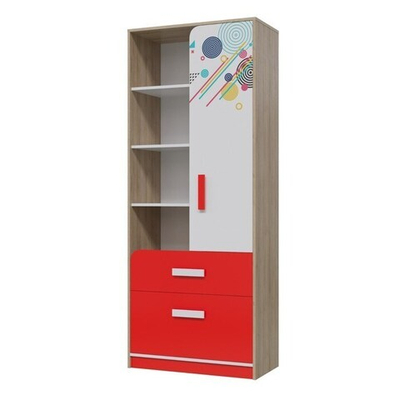 Шкаф стеллаж Фантазия, 800х405х1995, Дуб ривьера/Бело-Красный