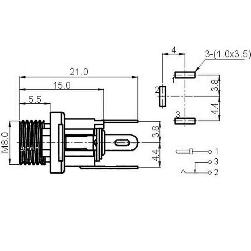 Гнездо DC-025 (разъем питания штырьковый 5.5x2.1 мм)